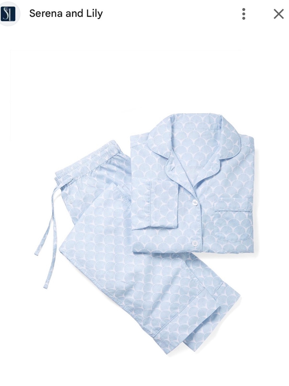 SERENA & LILY NWT Sandbar Pajama Set in Coastal Blue Shell Print